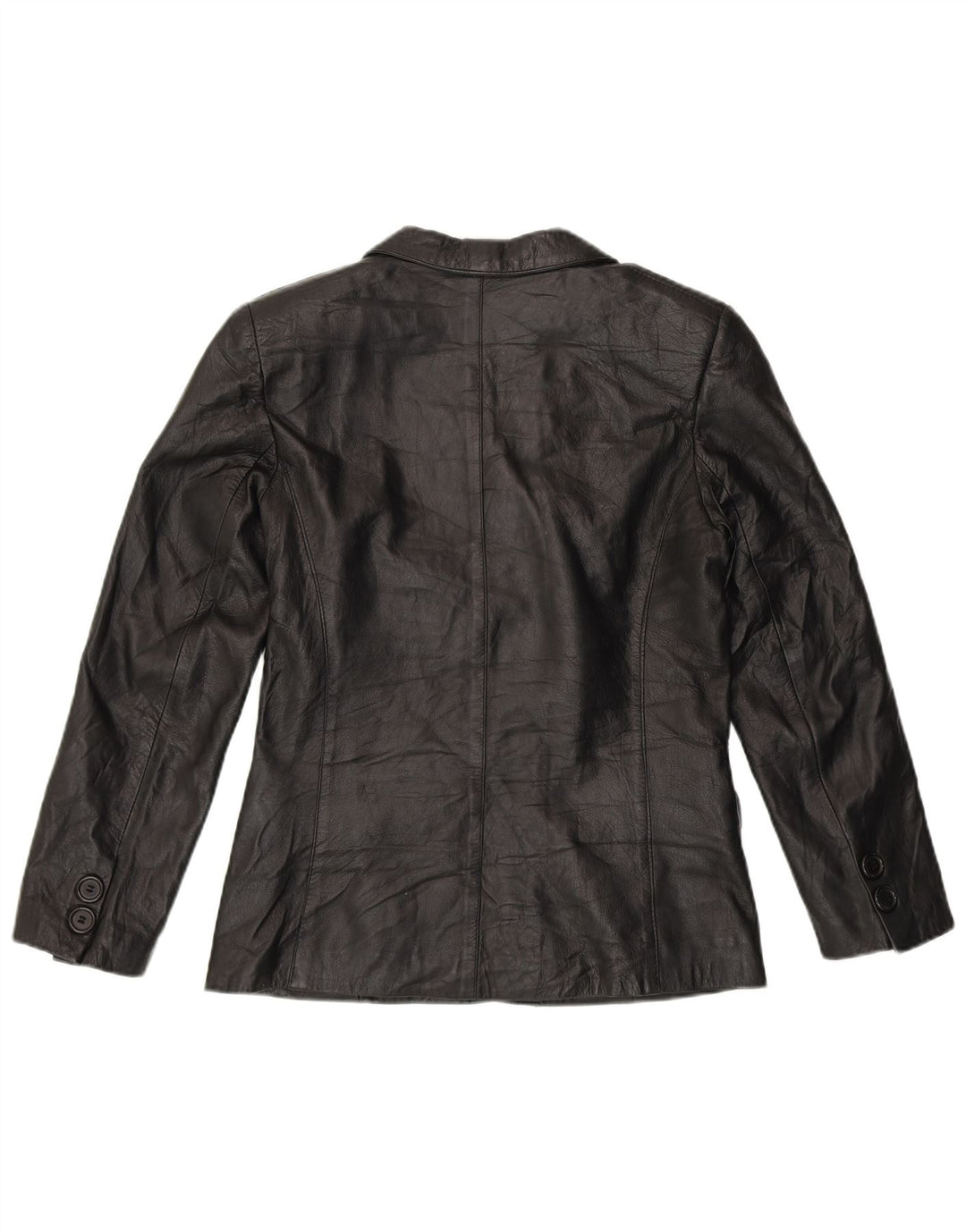 VINTAGE Womens 3 Button Leather Blazer Jacket UK 12 Medium Black Leather