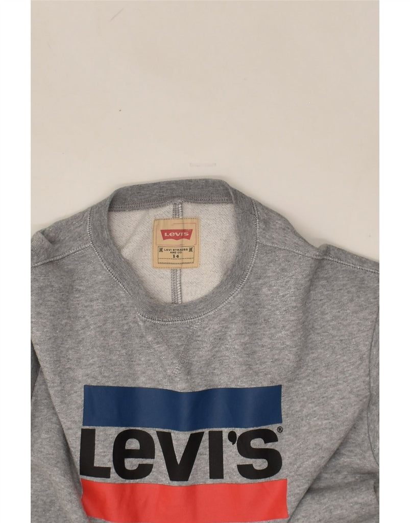 LEVI'S Girls Graphic Sweatshirt Jumper Dress 13-14 Years Grey Cotton | Vintage Levi's | Thrift | Second-Hand Levi's | Used Clothing | Messina Hembry 