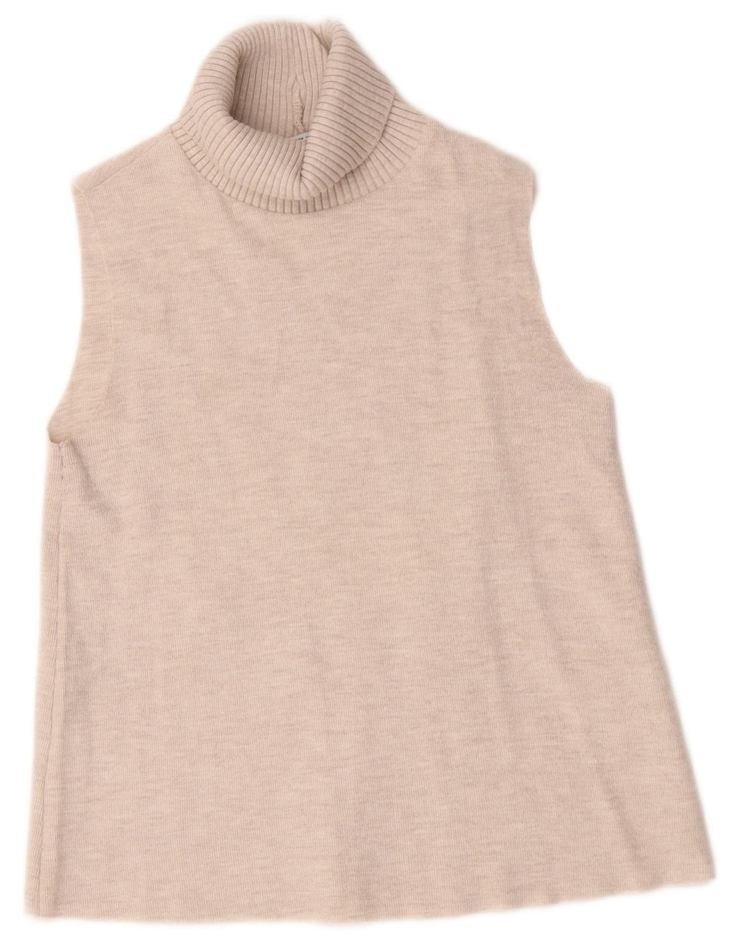 Zara Womens Roll Neck Vest Top UK 12 Medium Beige Cotton