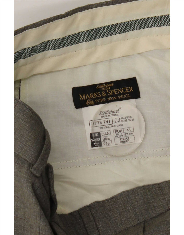 Marks & Spencer Mens Pegged Suit Trousers W36 L29 Grey Check Wool