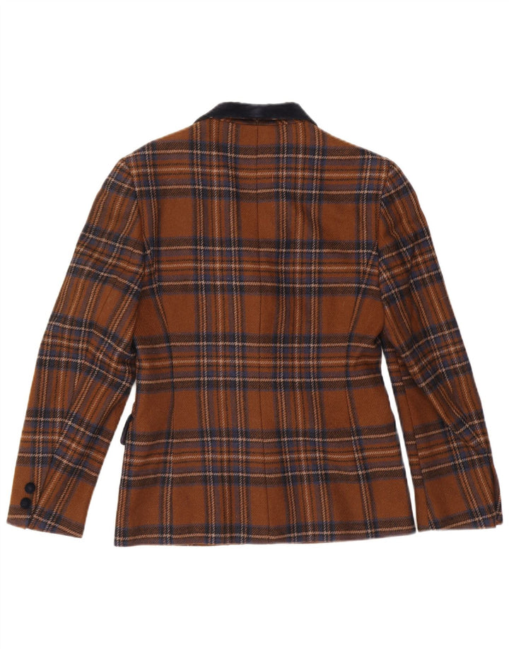 Misstwidd Womens 3 Button Blazer Jacket IT 42 Medium Brown Plaid Wool