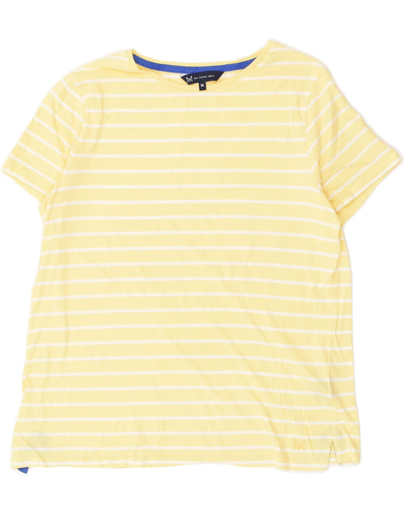 CREW CLOTHING Womens T-Shirt Top UK 14 Medium Yellow Striped Cotton | Vintage Crew Clothing | Thrift | Second-Hand Crew Clothing | Used Clothing | Messina Hembry 
