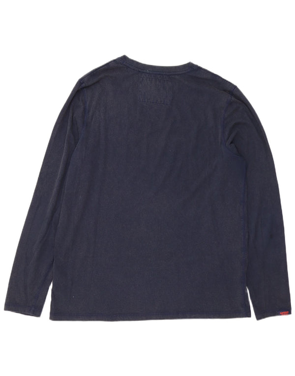 Superdry Mens Graphic Top Long Sleeve XL Navy Blue Cotton