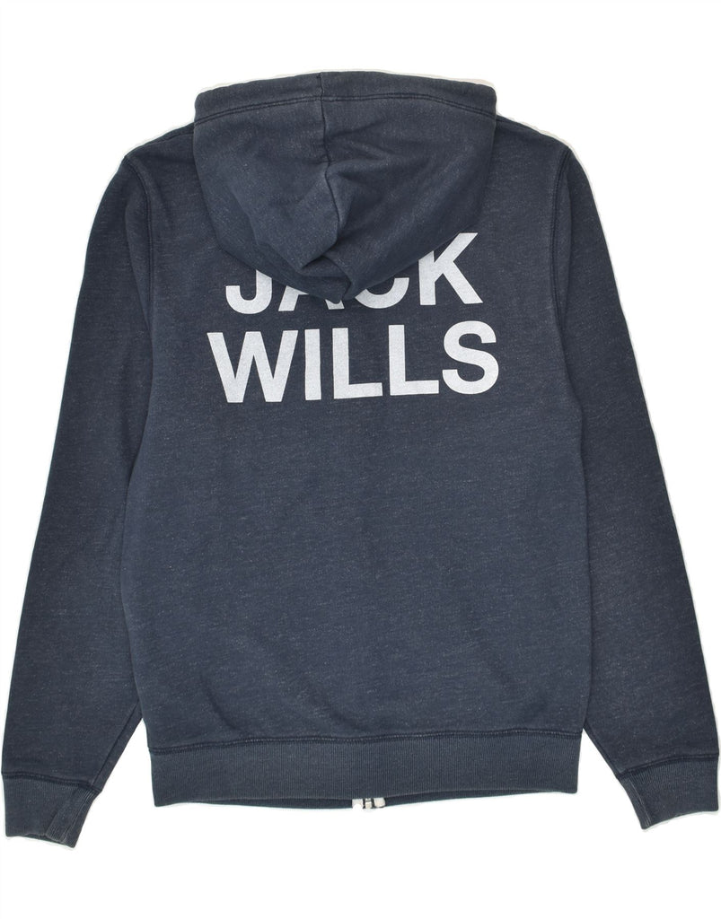 JACK WILLS Womens Graphic Zip Hoodie Sweater UK 12 Medium Navy Blue Cotton | Vintage Jack Wills | Thrift | Second-Hand Jack Wills | Used Clothing | Messina Hembry 