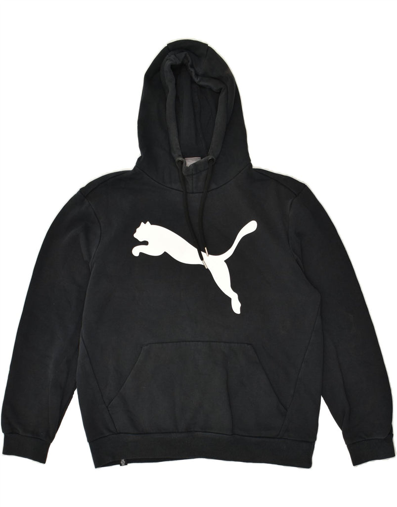 PUMA Mens Graphic Hoodie Jumper Medium Black Cotton | Vintage Puma | Thrift | Second-Hand Puma | Used Clothing | Messina Hembry 