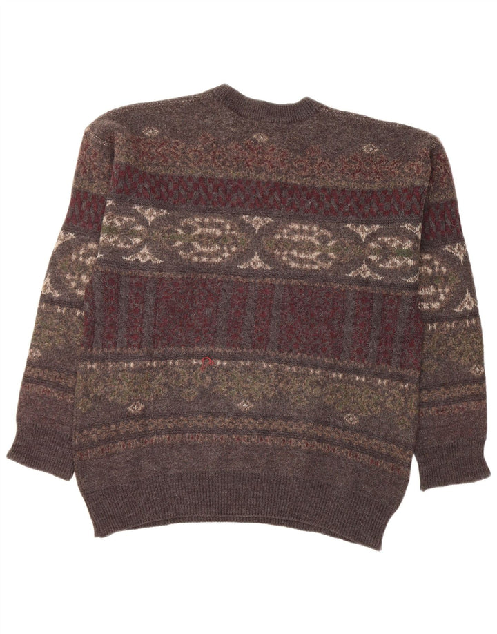 Vintage Mens Crew Neck Jumper Sweater Large Grey Fair Isle Wool