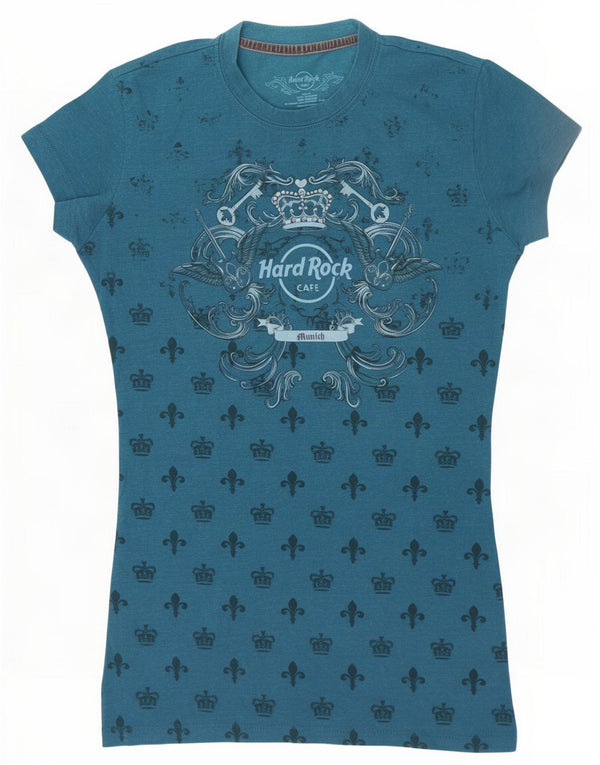 Hard Rock Cafe Womens Munich Graphic T-Shirt Top UK 10 Small Blue Cotton