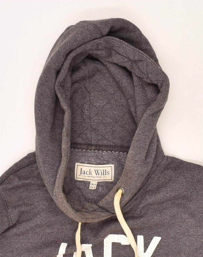 JACK WILLS Womens Graphic Hoodie Jumper UK 12 Medium  Grey Cotton | Vintage Jack Wills | Thrift | Second-Hand Jack Wills | Used Clothing | Messina Hembry 