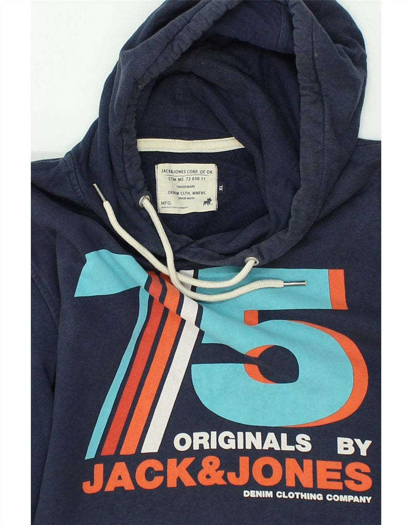 JACK & JONES Mens Slim Graphic Hoodie Jumper XL Navy Blue Cotton | Vintage Jack & Jones | Thrift | Second-Hand Jack & Jones | Used Clothing | Messina Hembry 