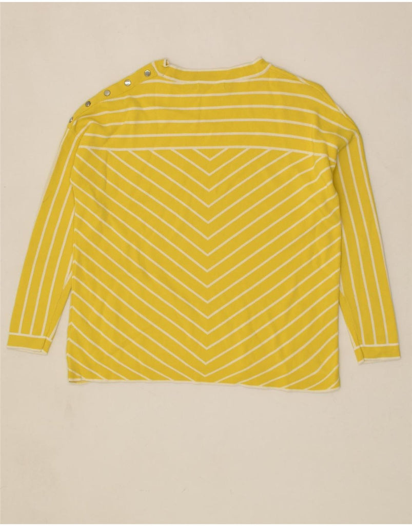 KAREN MILLEN Womens Crew Neck Jumper Sweater UK 14 Medium Yellow Striped | Vintage Karen Millen | Thrift | Second-Hand Karen Millen | Used Clothing | Messina Hembry 