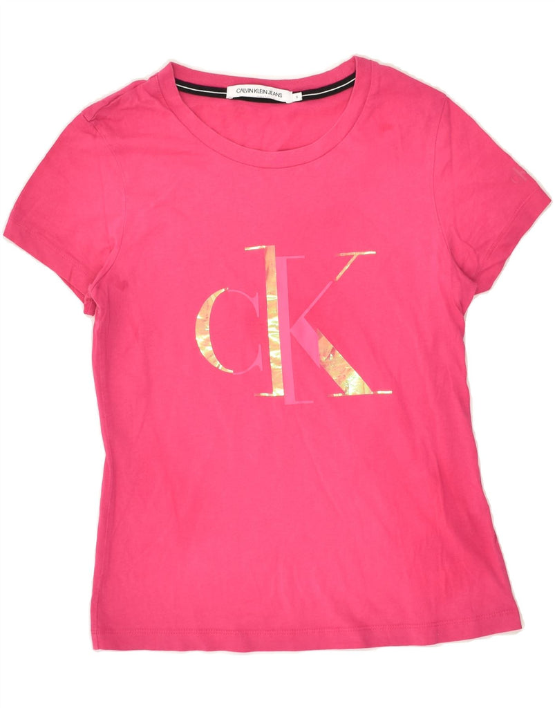 CALVIN KLEIN Womens Graphic T-Shirt Top UK 8 Small Pink Cotton | Vintage Calvin Klein | Thrift | Second-Hand Calvin Klein | Used Clothing | Messina Hembry 