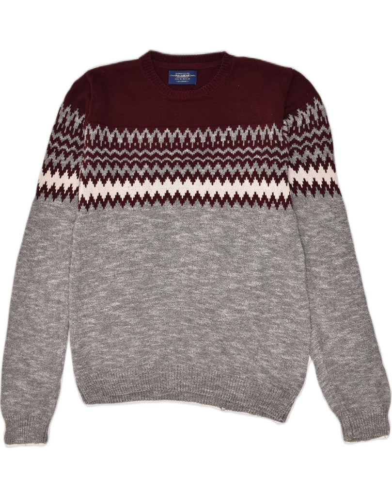 PULL & BEAR Mens Crew Neck Jumper Sweater Medium Grey Fair Isle | Vintage Pull & Bear | Thrift | Second-Hand Pull & Bear | Used Clothing | Messina Hembry 