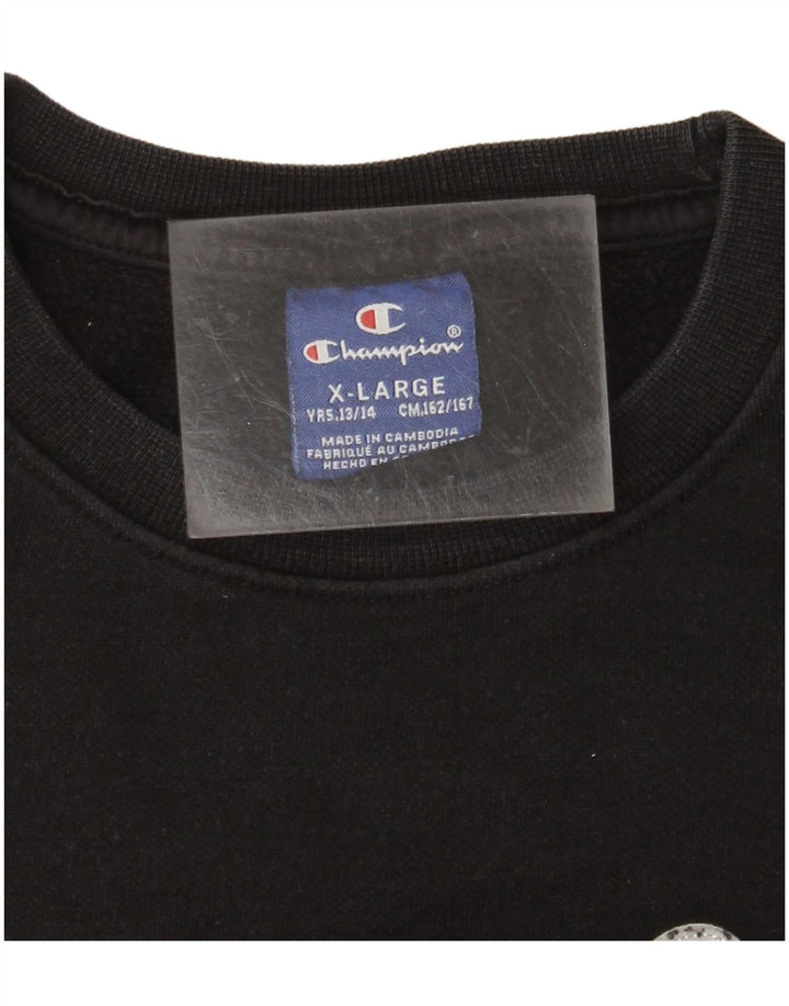 CHAMPION Boys Graphic Sweatshirt Jumper 13-14 Years XL Black