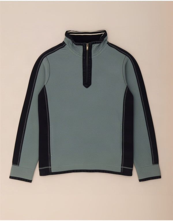 Fat Face Mens Zip Neck Sweatshirt Jumper Large Blue Colourblock Cotton