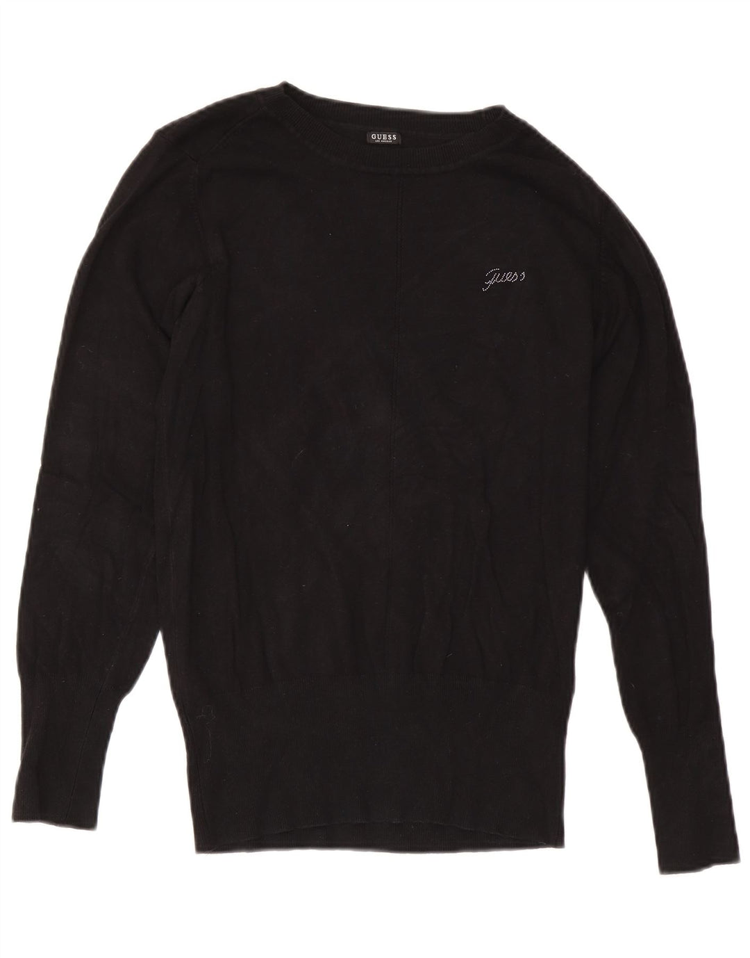 Guess Womens Crew Neck Jumper Sweater UK 12 Medium Black Viscose