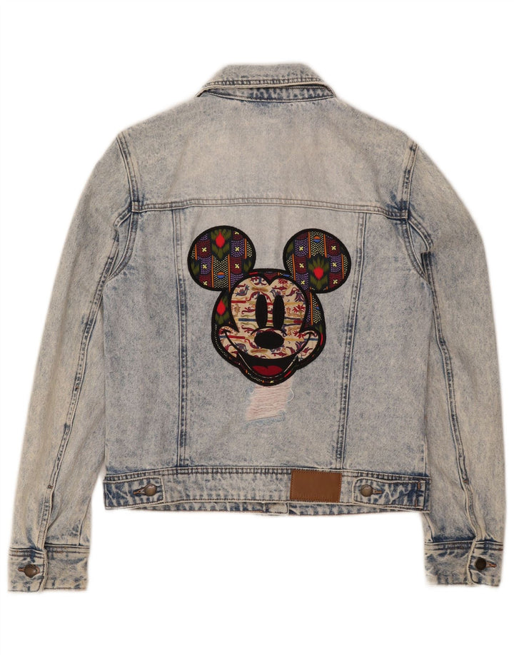 Desigual Womens Mickey Mouse Graphic Denim Jacket UK 10 Small Blue Cotton