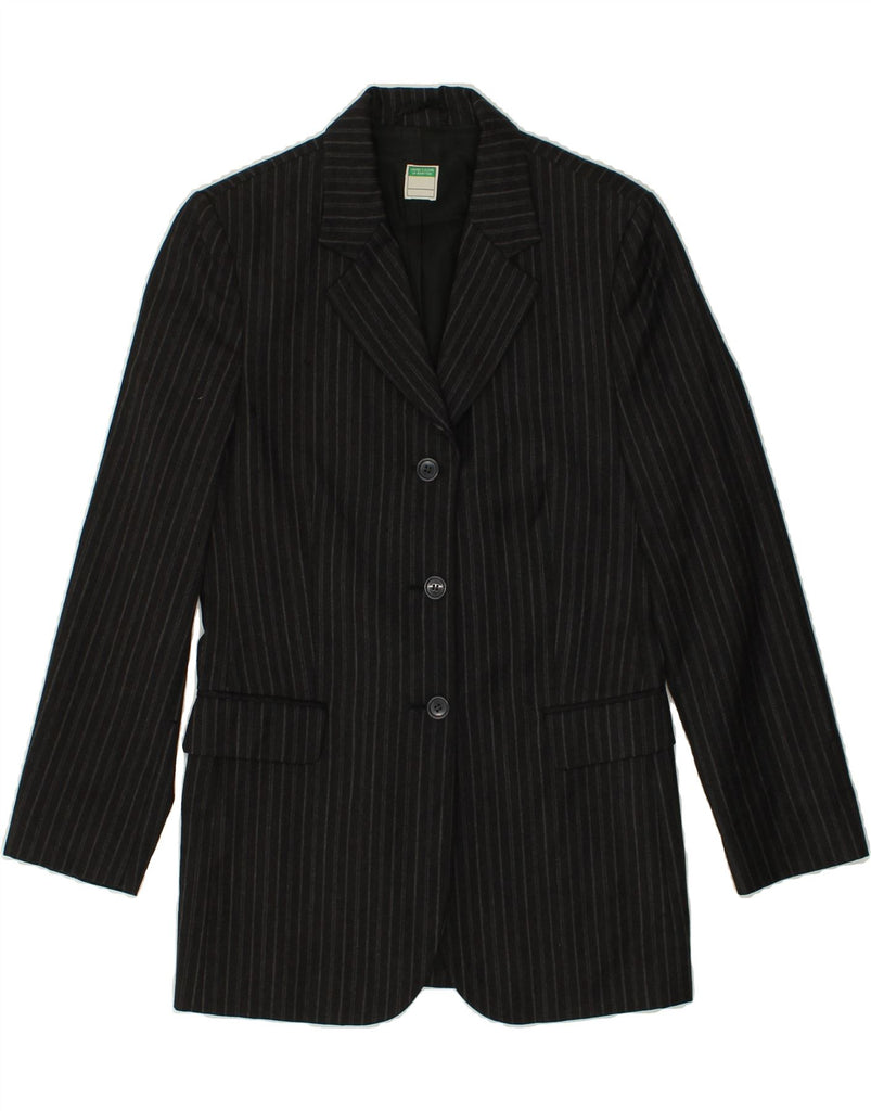 BENETTON Womens 3 Button Blazer Jacket IT 40 Small Black Striped Wool | Vintage Benetton | Thrift | Second-Hand Benetton | Used Clothing | Messina Hembry 