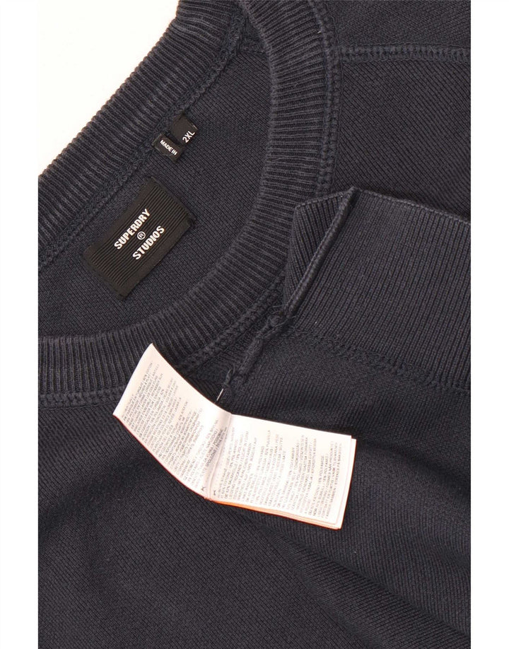 Superdry Mens Sweatshirt Jumper 2XL Navy Blue Cotton