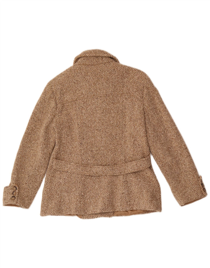 Max Mara Womens Weekend Pea Coat UK 16 Large Beige Herringbone Wool