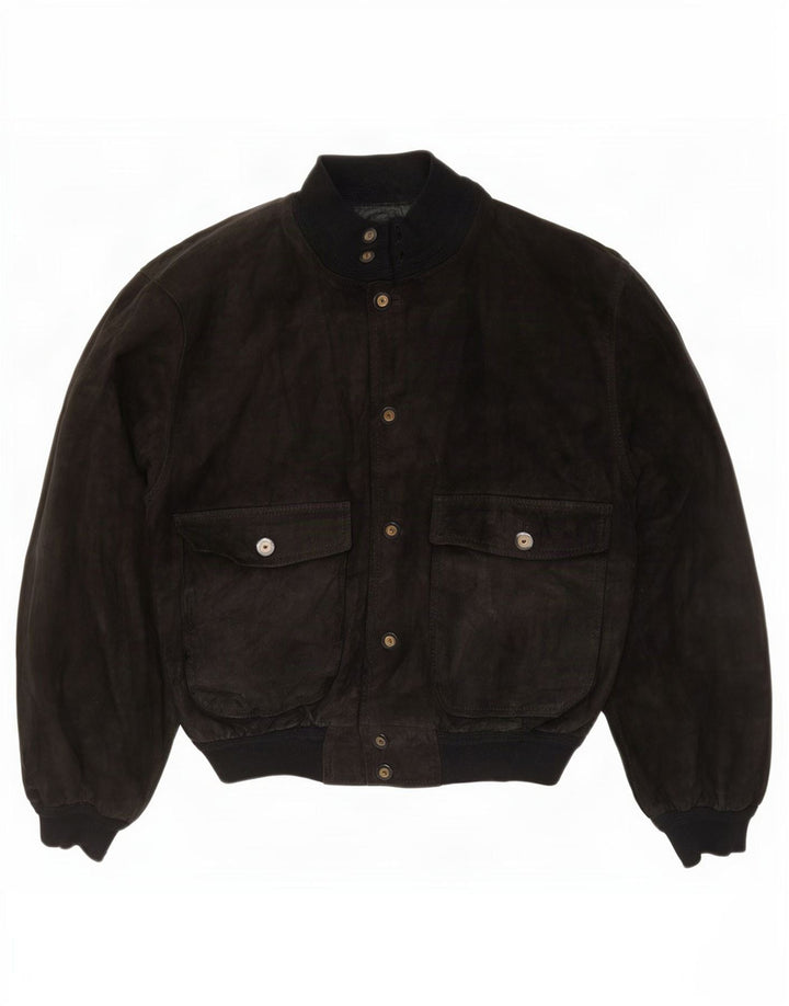 Vintage Mens Suede Bomber Jacket UK 36 Small Black Leather