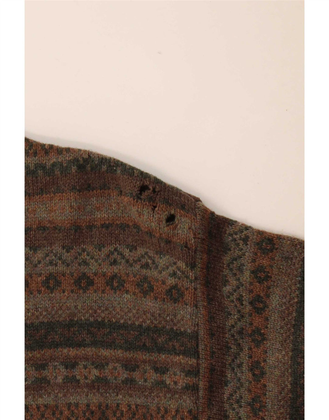 L.L.Bean Mens Boat Neck Jumper Sweater Medium Khaki Fair Isle Lambswool