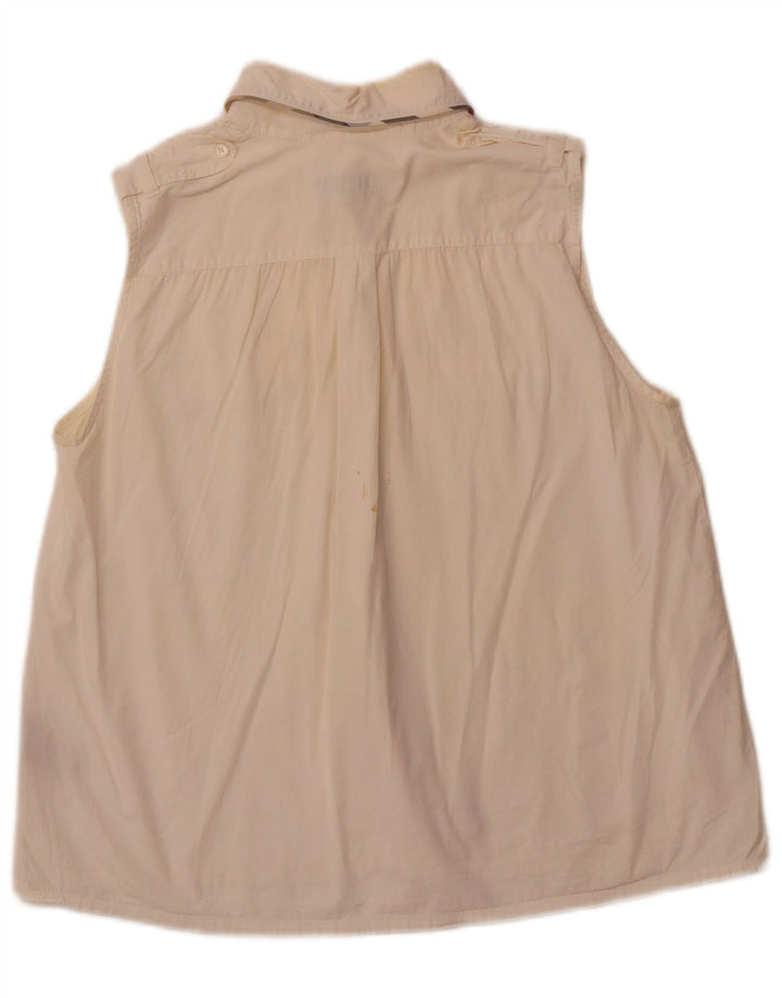 BURBERRY Womens Sleeveless Military Shirt UK 14 Large Off White Cotton