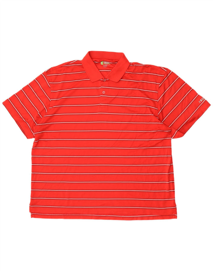 Izod Mens Golf Polo Shirt 2XL Red Striped Polyester