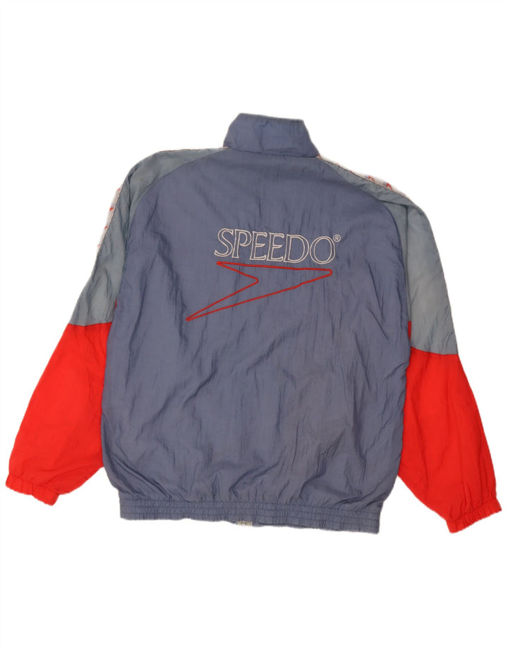 Speedo Mens Graphic Tracksuit Top Jacket Large Blue Colourblock Nylon