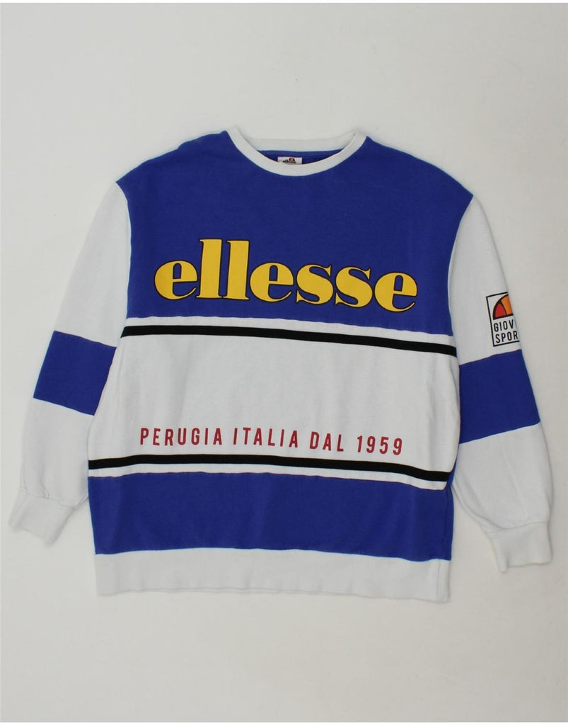 ELLESSE Womens Oversized Sweatshirt Jumper US 8 Medium Blue Colourblock Vintage Ellesse and Second-Hand Ellesse from Messina Hembry 