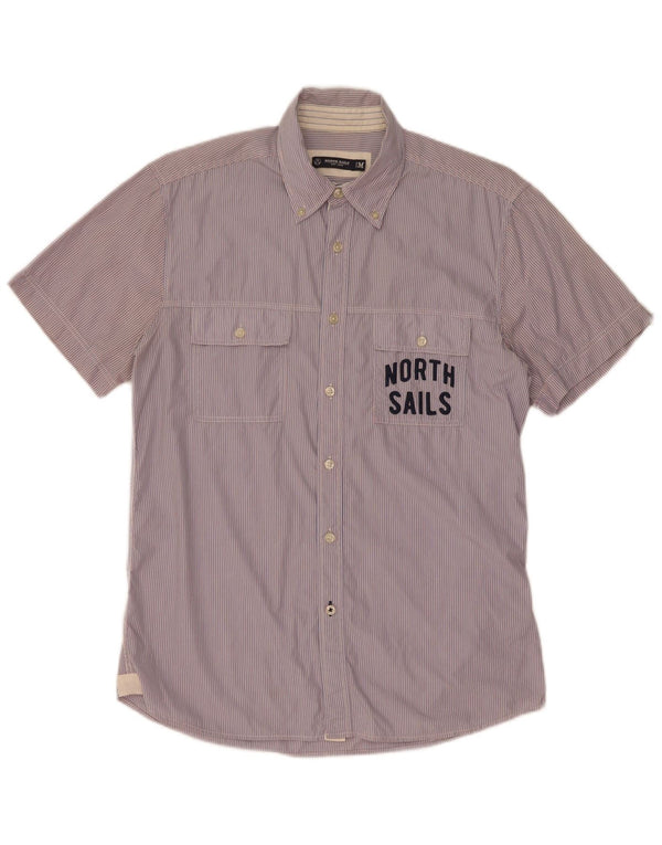 North Sails Mens Graphic Short Sleeve Shirt Medium Blue Pinstripe Cotton