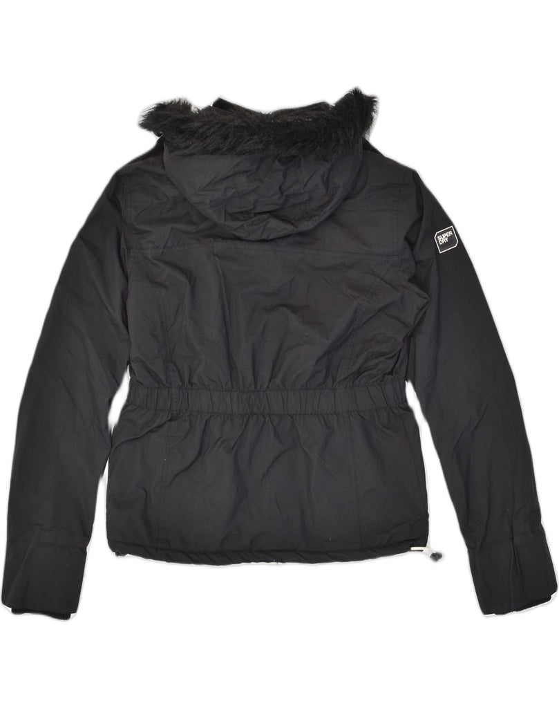 SUPERDRY Womens Hooded Windbreaker Jacket UK 12 Medium Black Polyester | Vintage Superdry | Thrift | Second-Hand Superdry | Used Clothing | Messina Hembry 