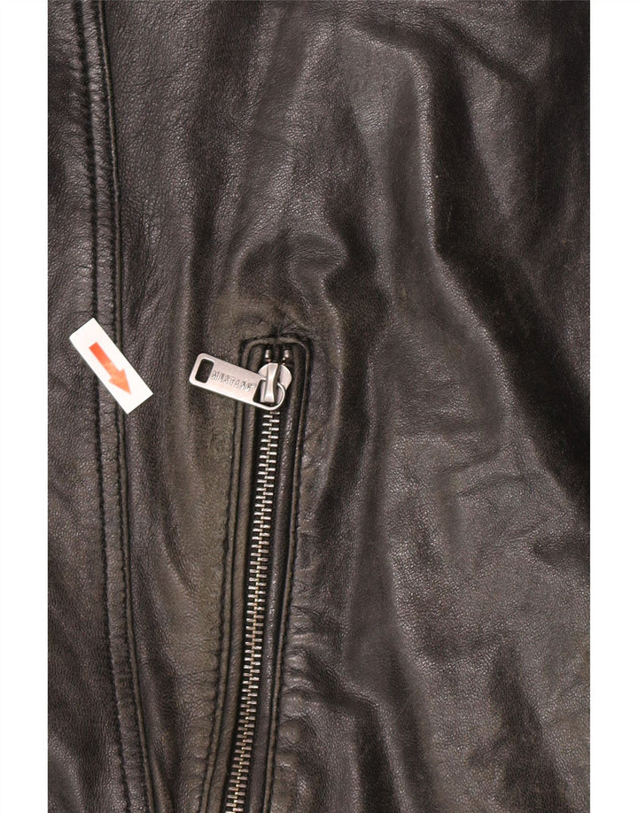 Mustang Mens Leather Racer Jacket UK 44 2XL Black Leather