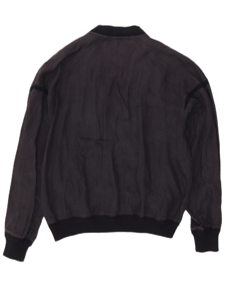 Vintage Mens Bomber Jacket UK 40 Large Navy Blue Striped Linen