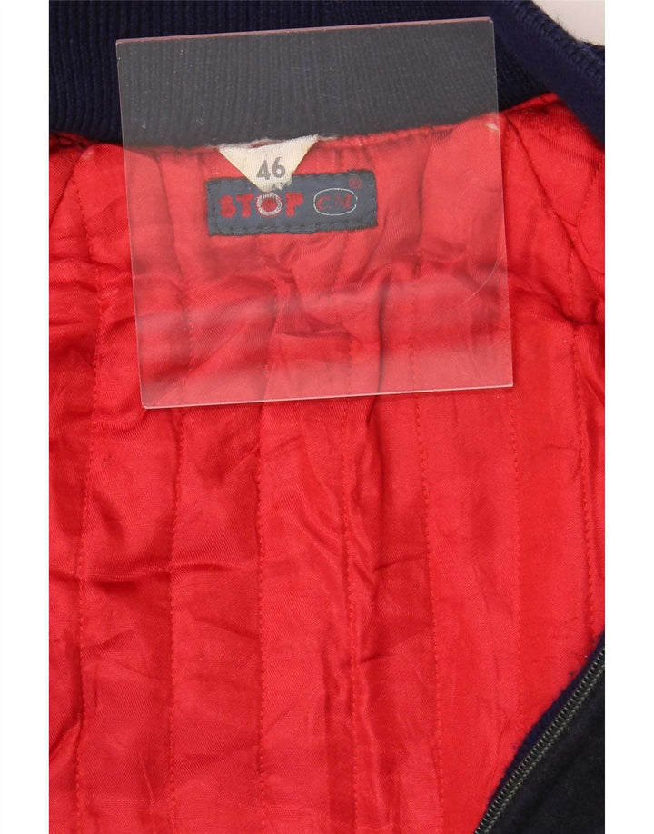Vintage Mens Bomber Jacket IT 46 Small Navy Blue Wool