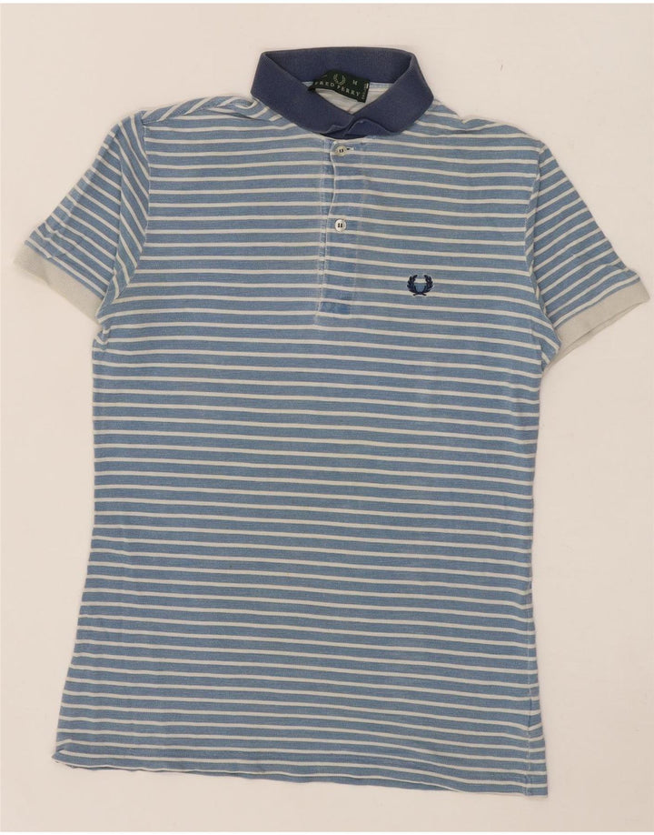 Fred Perry Mens Polo Shirt Medium Blue Striped Cotton