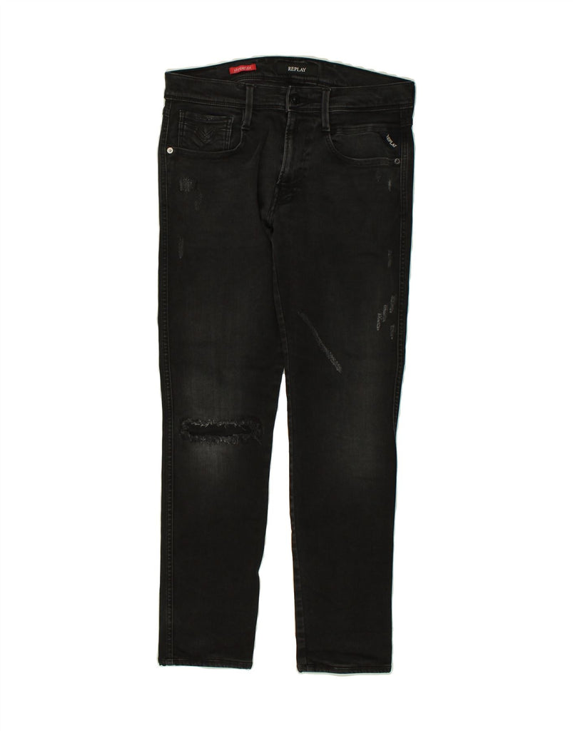 REPLAY Womens Distressed Slim Jeans W31 L29 Black Vintage Replay and Second-Hand Replay from Messina Hembry 