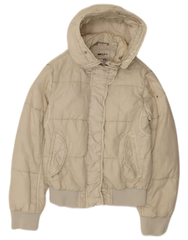 Gas Womens Hooded Padded Jacket IT 44 Medium Off White Polyamide
