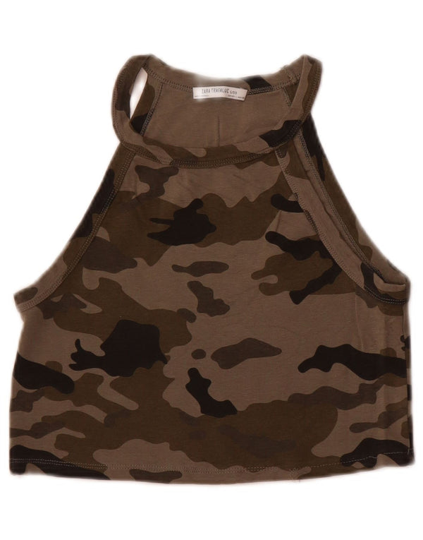 Zara Womens Crop Vest Top UK 14 Large Khaki Camouflage