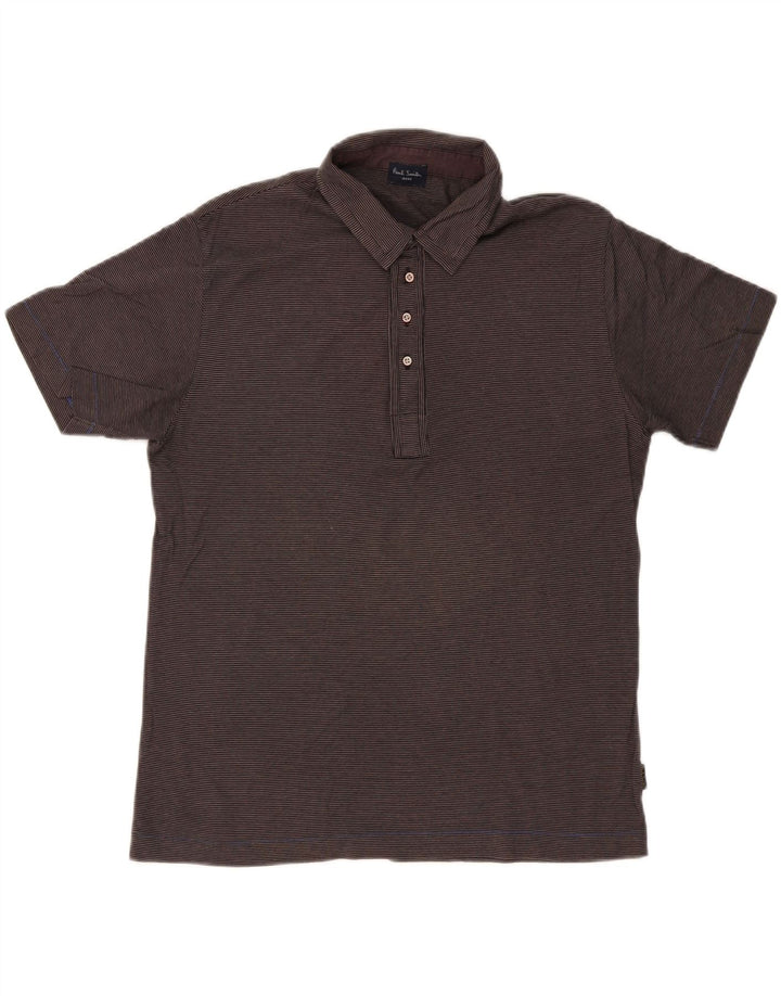 PAUL SMITH Mens Polo Shirt Medium Grey Pinstripe Cotton