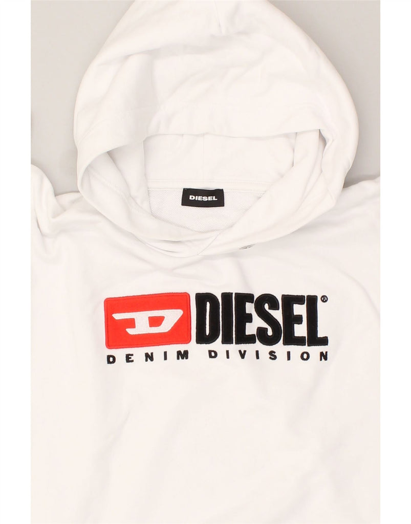 DIESEL Boys Graphic Hoodie Jumper 9-10 Years White Cotton | Vintage Diesel | Thrift | Second-Hand Diesel | Used Clothing | Messina Hembry 