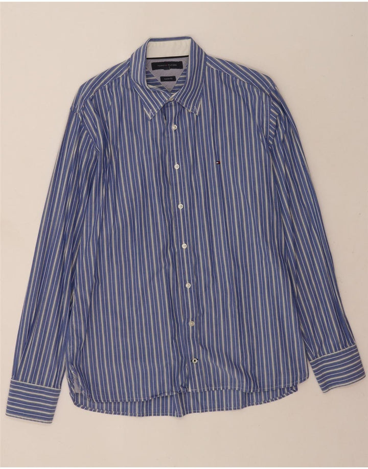 Tommy Hilfiger Mens Custom Fit Shirt Large Blue Striped Cotton