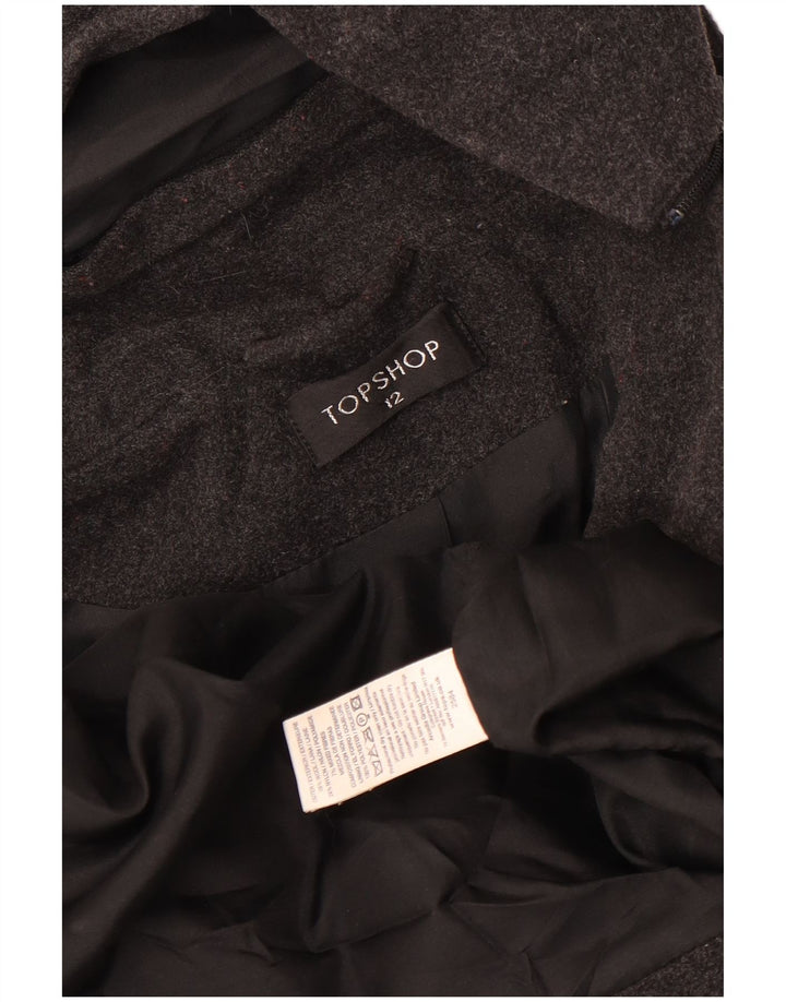 Topshop Womens Hooded Overcoat UK 12 Medium Grey Flecked Wool