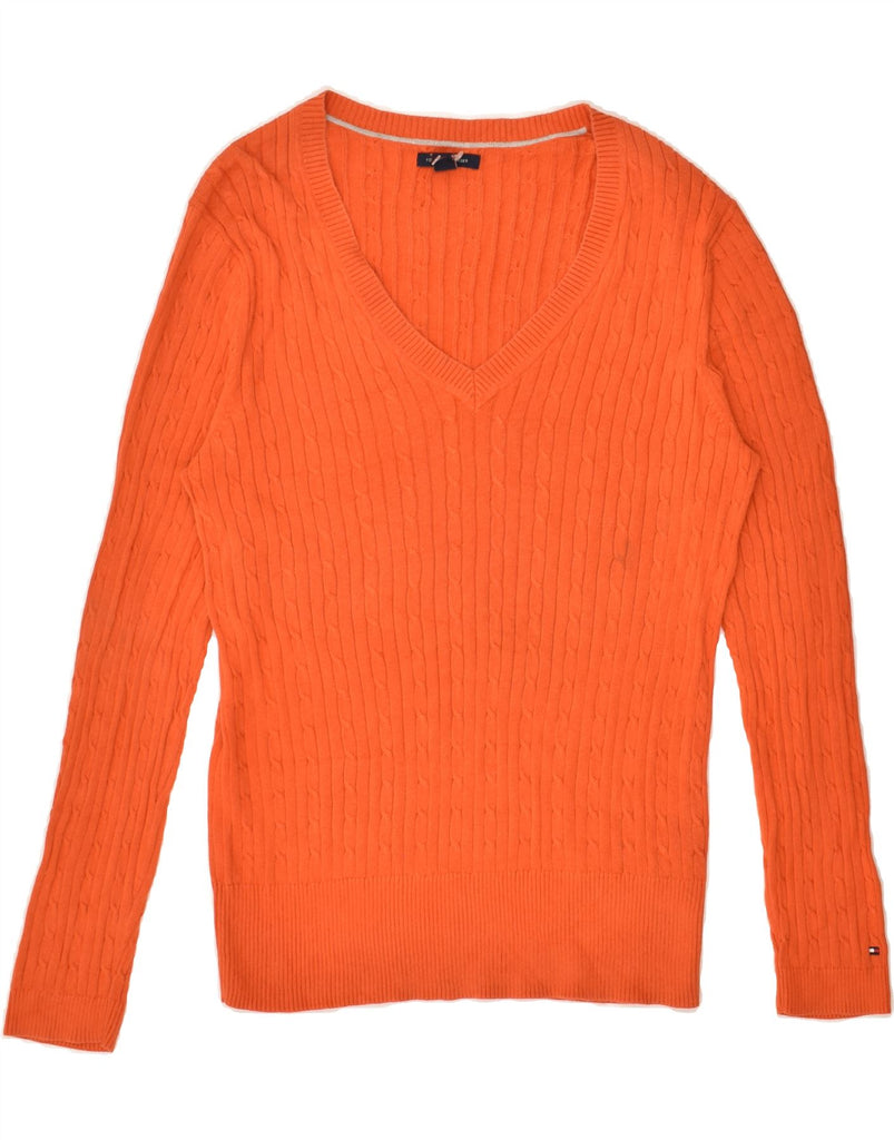 TOMMY HILFIGER Womens V-Neck Jumper Sweater UK 18 XL Orange Cotton | Vintage Tommy Hilfiger | Thrift | Second-Hand Tommy Hilfiger | Used Clothing | Messina Hembry 