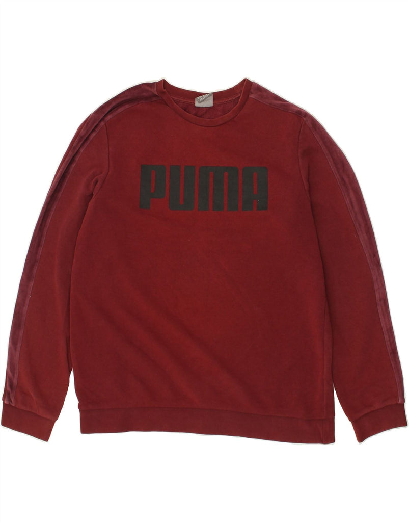 PUMA Mens Graphic Sweatshirt Jumper Medium Maroon Cotton | Vintage Puma | Thrift | Second-Hand Puma | Used Clothing | Messina Hembry 