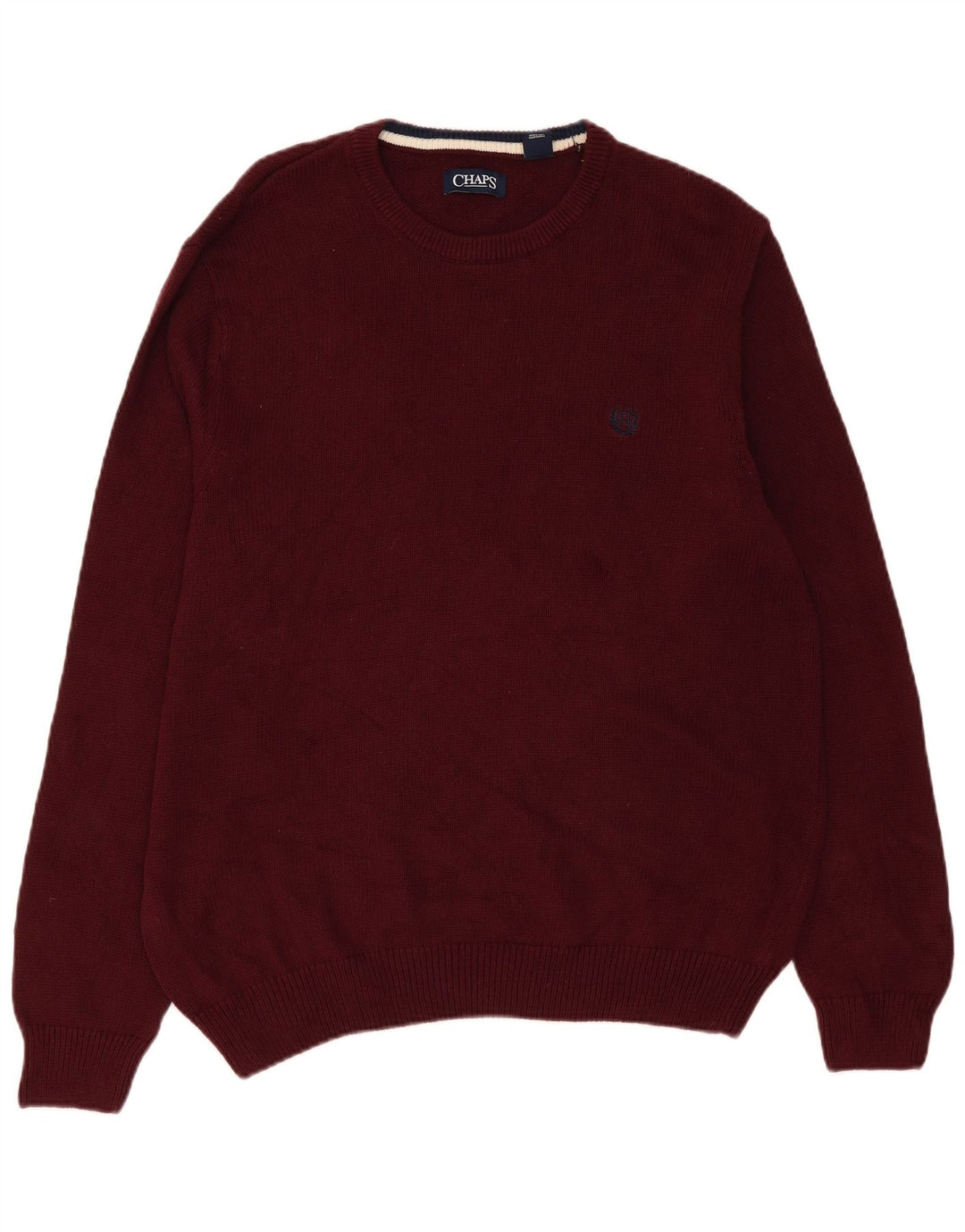 Chaps Mens Crew Neck Jumper Sweater XL Burgundy Cotton