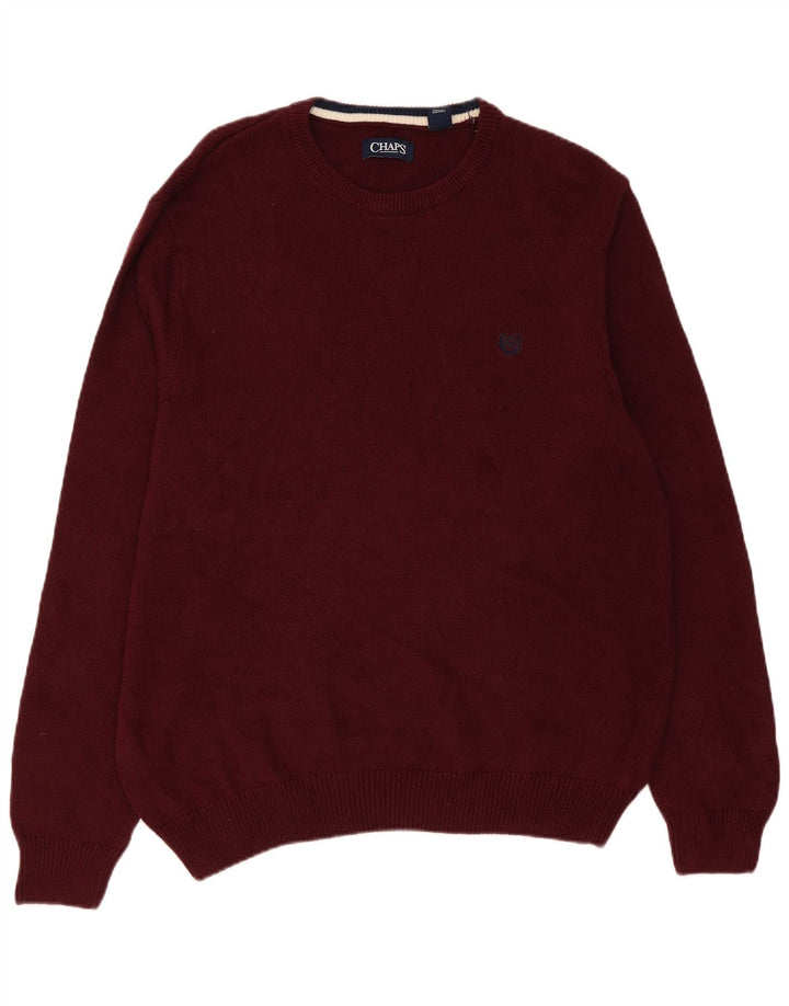 Chaps Mens Crew Neck Jumper Sweater XL Burgundy Cotton