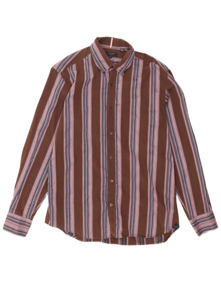 Ted Baker Mens Shirt Size 3 Medium Brown Striped Cotton