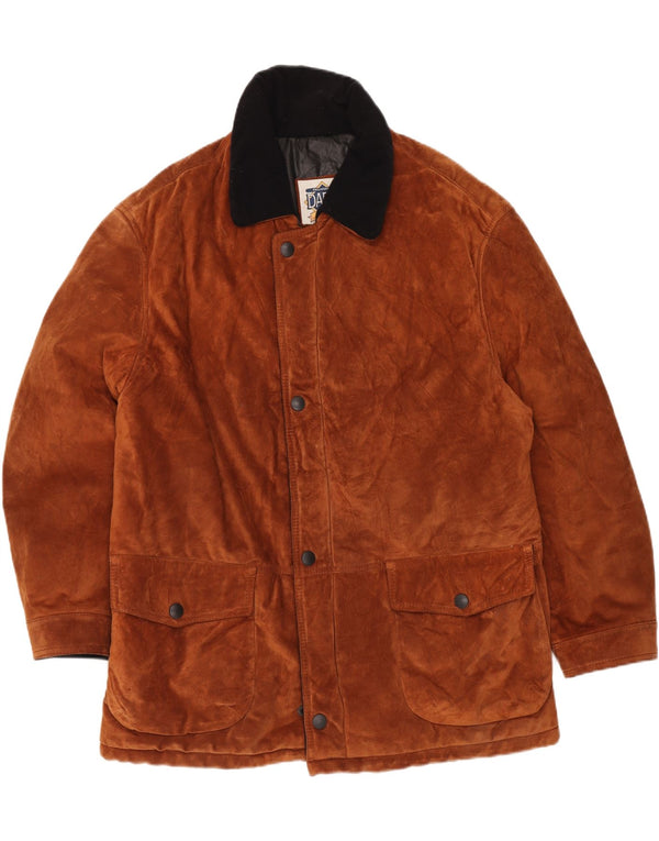 Vintage Mens Suede Windbreaker Coat IT 56 3XL Brown Colourblock Leather