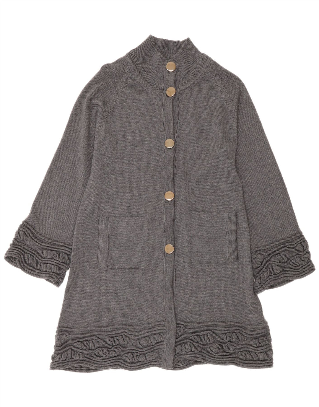 Womens Longline Cardigan Sweater UK 14 Medium Grey Virgin Wool