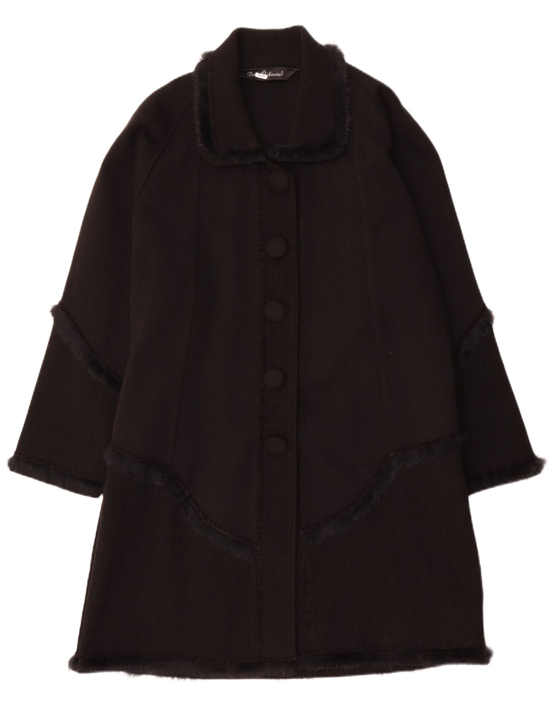 Vintage Womens Knit Overcoat UK 16 Large Black Classic
